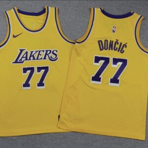 Nike Kids and Youth LA Lakers Basketball Jersey Yellow Association Edition – Dončić 77