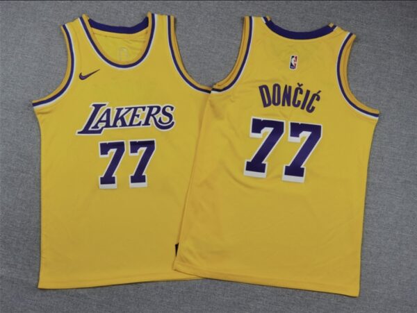 Nike Kids and Youth LA Lakers Basketball Jersey Yellow Association Edition – Dončić 77